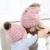 Beanie/Skull Caps Parent-Child Winter Hats Stick med venonat kvinnor baby varm ull beanie päls pom bobble hatt virkning cap 1