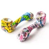 Printing Silicone Hand Pipe Tobacco Smoking Pipe with thick glass bowl for oil rig water pipes glass bongs free shipping