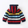 enfants cardigan chandail enfant en bas âge garçon enfants pull arc-en-coton rayé filles cardigan d'hiver doublé polaire chaud haut en tricot vêtements LJ201128