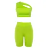 Vêtements de sport Sexy sans manches creux une épaule femmes costume de Sport survêtements ensembles d'entraînement vert Fluorescent 097