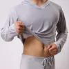 アイスシルクTシャツの男性Tシャツ長袖スリムフィットメンズフィットネスクイックドライストレッチTシャツフード付きTシャツ基本的なティーサマートップス201203