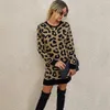 Vinter Långärmad Stickad tröja Klänning Kvinnor Mode Leopard Skriv ut Slim Sexig Mini Kvinna Klänningar Elegant Vestidos 2020 Fall Y0118