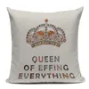 Retro Home Decorative Cotton Linen Blended Cushion Cover Crown Black White Green Throw Pillow Case King Queen Letter Pillowcase1