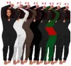 Automne hiver vêtements femmes combinaisons de couleur unie combinaisons maigres décontractées Sexy barboteuses salopette à manches longues plus la taille 2XL leggings noirs 4140