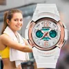 Moda Kadınlar Sporg Su Geçirmez Dijital LED Bayanlar Şok Askeri Elektronik Ordu Kol Saati Kız Reloj İzle