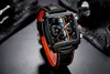 Automatic Self Wind Mechanical Genuine Leather Stainless Steel Black Orange Blue Casual Perspective See Through Men Watch 201218303B