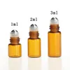 Factory Price Amber 1ml 2ml 3ml Mini Glass Roll On Bottle Essential Oil Roller Glass Bottles with SS
