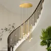 Nowoczesne schody żyrandol światła Nordic Villa salon Lampy wisiorek Obracanie Stairwell Gold / Czarne oświetlenie żyrandolowe LED