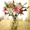 Decorative Flowers & Wreaths 5pcs Fake Lily Flower Artificial Lilies Three Heads Silk White/pink/rose Red Stems For Wedding Home Table Decor