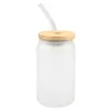 Beer Mugs with Bamboo Lid Straw Party Gifts Tumblers DIY Blanks 15OZ Sublimation Blanks Glasses Frosted Clear Can Shaped Cups Heat3941946