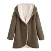 Herfst winter faux bontjas vrouwen jas effen fleece sherpa hooded jas lange mouwen opensteek cardigan jassen uitloper T200111