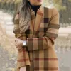 Herbst und Winter Damen neuer langärmeliger Reversmantel bedruckter Wollmantel Mode gestreift kariert schlanke Mäntel übergroß 201218