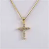 Ns1082 High Quality Diamond Christian Religion Jewelry Gold Plated Stainless Steel Chain Cz Micro Pave Cross Pendant Necklace