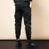 Calça masculina de inverno masculino Black Multi Pocket Men Streetwear Hip Hop Casual Fit Cotton Trousher