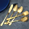 304 Edelstahl schöne Erdbeere Löffel süße Eis Dessert Scoop Pudding Kaffee Rührlöffel Gold Farbe Buttermesser T9I001734