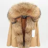 Maomaokong kaki korte kleur parka winter jas dames parka's echte bontjas natuurlijke wasbeer kap kunstmatige voering luxe 201210