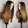 Pelucas de cabello humano de Color rubio miel con cierre prearrancado ombré HD transparente 13x6 pelucas delanteras de encaje para mujeres negras brasileñas completas