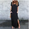 Casual Dresses Woman's Clothes Size S - 5 Xl Elegant Summer Beach Wear Round Collar Chiffon Dress Pocket Open Fork