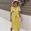 Günlük Elbiseler İlkbahar Yaz Uzun Kadın Giyim Kısa Kollu V Yaka A-line Elbise Bohemian Floral Roupas Feminina