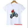 Koszulka dla chłopców fajny motocykl kreskówka drukuj chłopiec ubrania casual dzieci tshirt lato hiphop teen t shirt białe topy