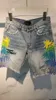 Luxurys Designer Mens Short Jeans Summer Classic Pink Stripe Am-jeans Printing Fluorescent Denim Fashion Hole Tear Design Top Qual337z