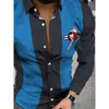 Многоцветные абстрактные полосой геометрические платья рубашки 3D на карту напечатанные напечатанные гавайские повседневные кнопки по полным рукаве летнее пляжное офисное уличное одежда мужская одежда