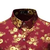 Shiny Floral Print Button Up Shirt Men 2021 Luxury Slim Fit Long Sleeve Dress Shirt Mens Party Wedding Prom Tuxedo Shirts Male299f