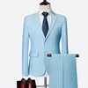 Costumes pour hommes Blazers deux pièces ensemble veste pantalon mode Boutique couleur unie hommes décontracté costume d'affaires marié mariage Dr347C