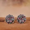 Boucles d'oreilles grenat fleur fleurie pour femmes, boucles d'oreilles ethniques Vintage, vrais bijoux