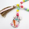 Pasen Wood Bead Garland met kwastjes en Bunny Tag Rustieke Boerderij Tiered Dienblad Decoraties Lente Gebed Boho Kralen