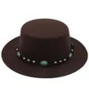 Mode femmes laine melon chapeau plaisancier marin porc tarte casquette Turquoise cuir Belt1684282