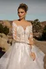 New Arrival Designer Dresses Long Sleeves Lace Appliques Bridal Gowns Button Back Sweep Train A-line Wedding Dress Vestidos