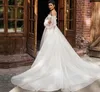 Bohème Puffy Polka Dot Tulle Robe De Mariée 2022 Dentelle De L'épaule Manches Bouffantes Étage Longueur Plage Ivoire Robe De Mariée Robes De Noiva