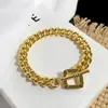 Newest Fashion 18k sun Gold full metal stainless square buckle bracelet interlocking Thick chain233u