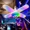 Bluetooth Music Light RGB LED 램프 4 잎 팬 모양 50W E27 전구가 원격 제어 접이식 스마트 스피커 조명