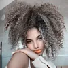 Svart Kvinnor Grå Hår Förlängning Silver Grå Afro Puff Kinky Curly Drawstring Human Hair Ponytails Clip In 100% Real Hair 100g 120g Gratis