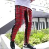 Erkek Retro Ekose İskoç Desen Pantolon Yüksek Sokak Hip Hop Rahat Gevşek Uzun Pantolon Erkek Elastik Bel Fermuar Pantolon