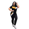 Femmes, plus la taille survêtement vêtements de sport à manches courtes tailleur-pantalon tenues deux pièces ensemble jogging costume de sport sweat collants costume de sport klw5905