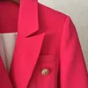 최고 품질의 새로운 디자이너 블레이저 자켓 여성의 금속 사자 버튼 더블 브레스트 블레이저 외부 코트 크기 S-XXL 로즈 레드 201201