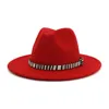 Wide Brim Hats Winter Fedora Women Men Solid Color With Band Belt Zebbra Vintage Autumn Green Red Formal Men1