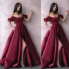 Vintage Off Shoulder Burgundy Evening Dresses A Line Plus Size Long Satin High Side Split Arabic African Formal Celebrity Prom Party Gowns