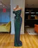 Sexy vert foncé paillettes dentelle robes de bal gaine sans manches côté fendu paillettes froncé dos ouvert grande taille robe de soirée porter des robes de soirée