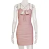 ANJAMANOR Femmes Rose Moulante Mini Robe D'été Club Wear Dames Sexy Robes De Soirée Dos Nu Ruché Bandage Robe 2020 D85-I67 T200707