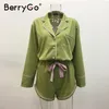 Berrygo المرأة الخضراء عارضة منامة منامة مجموعة طويلة الأكمام النوم البيجامة البدلة الإناث النوم قطعتين النساء مجموعة صاحبة نوم