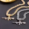 Цепи замороженные Bling Bling Submachine Gun подвеска ожерелье для мужчин Женщины хип-хоп горный хрусталь Cuban Link Choker Ожерелья бар вечеринки украшения