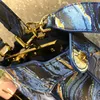 Tygväska shoppingväskor handväska purser cowhide äkta läder lapptäcke färg marmor tryckt lås borttagbar axelband wome310v