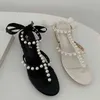 Sandels Party Pearl Mujeres Bombas Tobillo Correa Flip Flops Sandalias Gladiador Peep Toe Ladies Tacones Zapatos femeninos Diapositivas de verano 220303