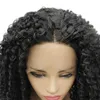 Czarny Kolor Kinky Kręcone Pełna Syntetyczna Lacetal Wig Symulacja Ludzkich Włosów Koronki Przodu Peruki 14 ~ 26 cali 180809-1b