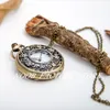 Ny kvarts Stor brons ihålig Plommon Blossom Pocket Watch Necklace Retro Sweater Chain Flip Fashion Watch Pocket Watch