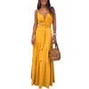 Günlük Elbiseler Moda Uzun Kadın Giyim Bahar Yaz Kolsuz V Yaka Boho A-line Elbise Vintage Dantel Yukarı Strappy Halat Mujer